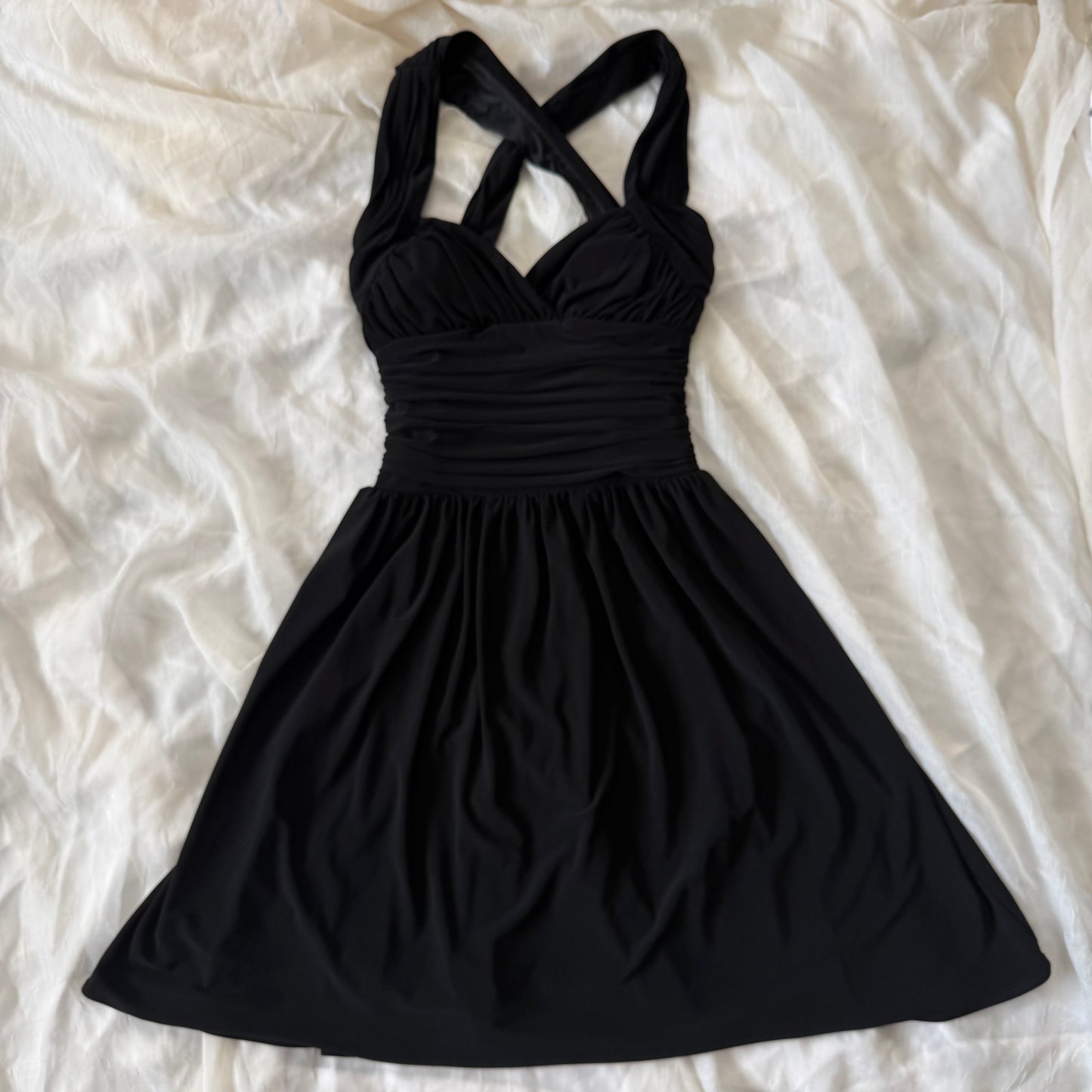Black cinched evening dress