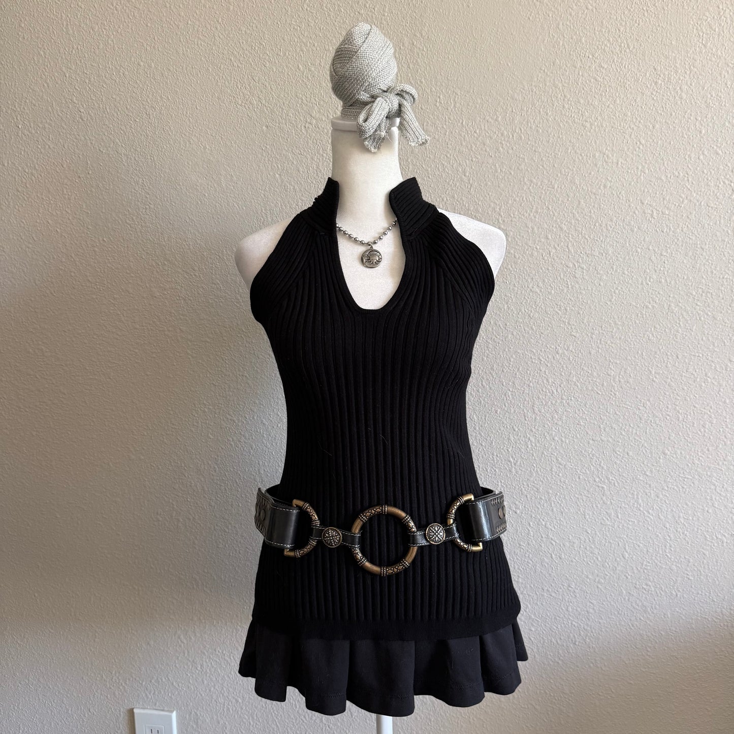 Black ribbed halter top