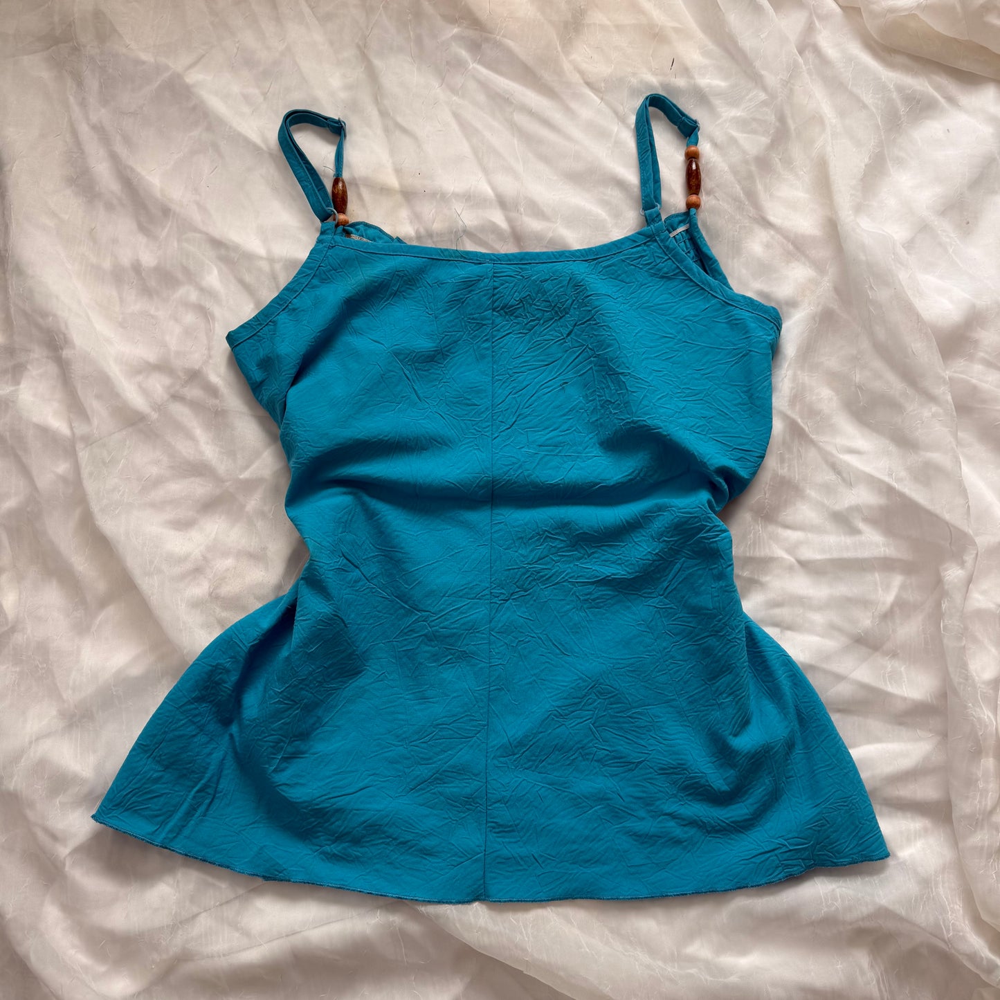 Turquoise embroidered flower cami