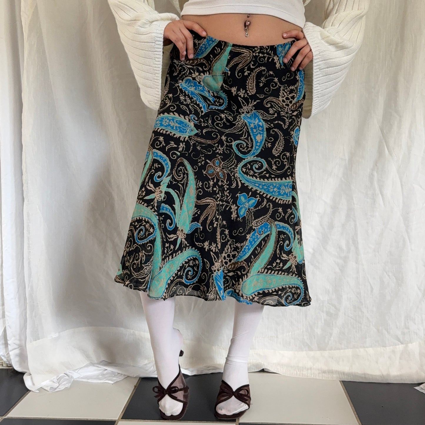 Paisley blue boho midi skirt