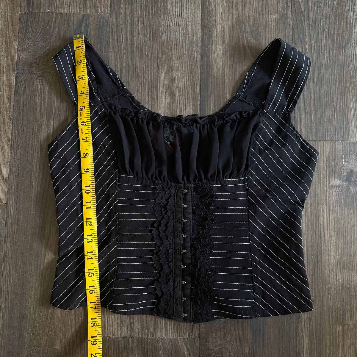 Y2K black pinstripe corset top