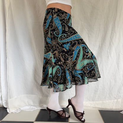 Paisley blue boho midi skirt