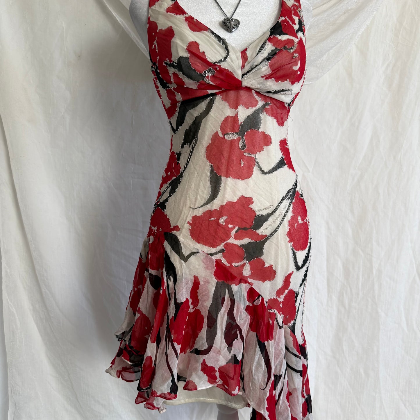 Allure flower beaded mini ruffle dress