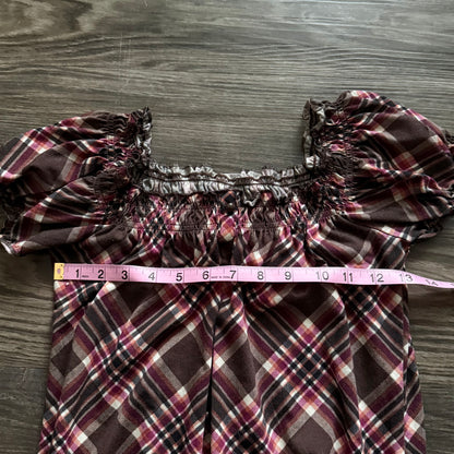 Brown plaid button top
