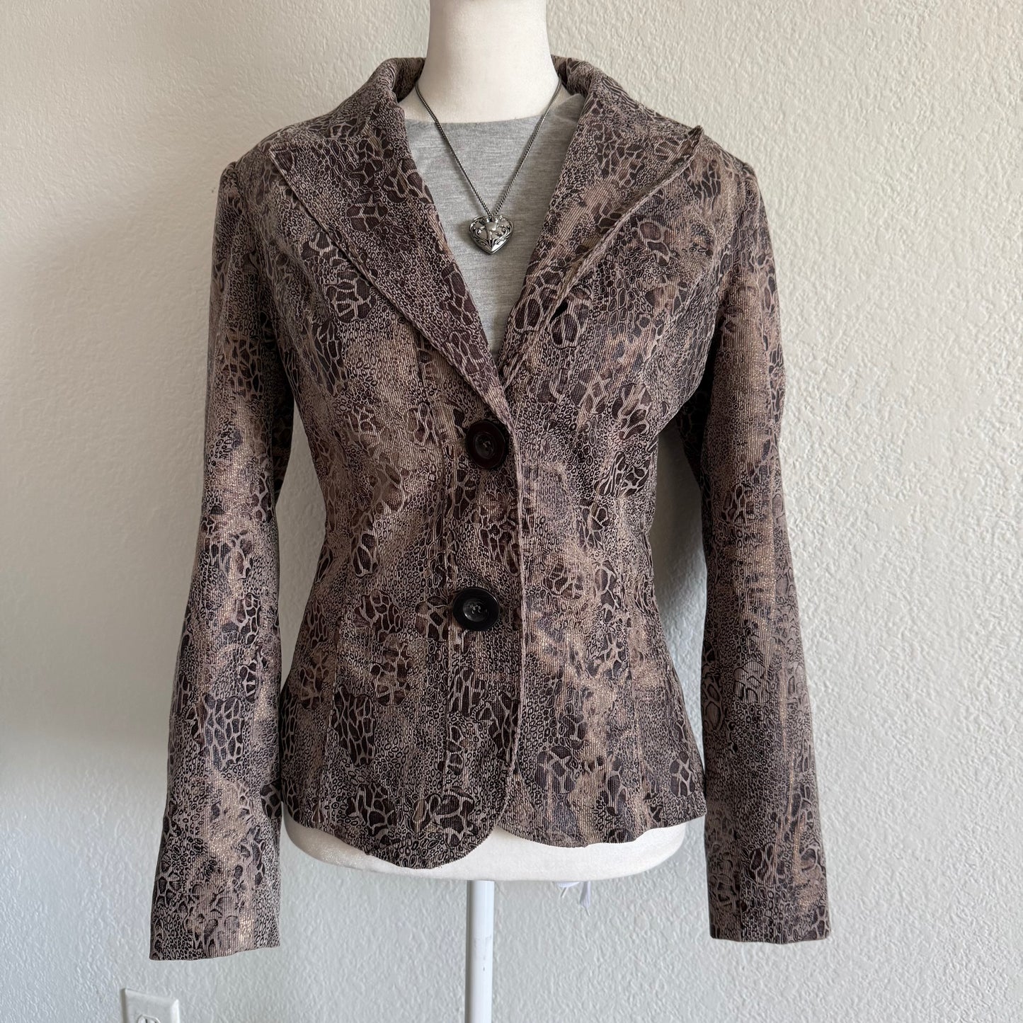 2000s brown printed blazer