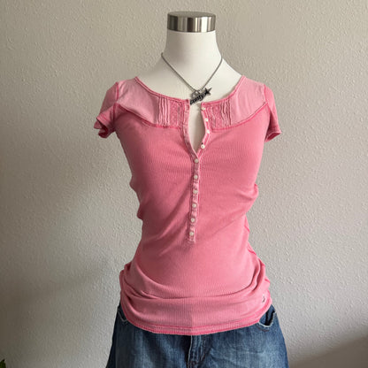 Hollister pink lace henley top
