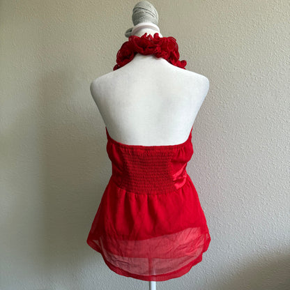 Red clubbing rose halter top