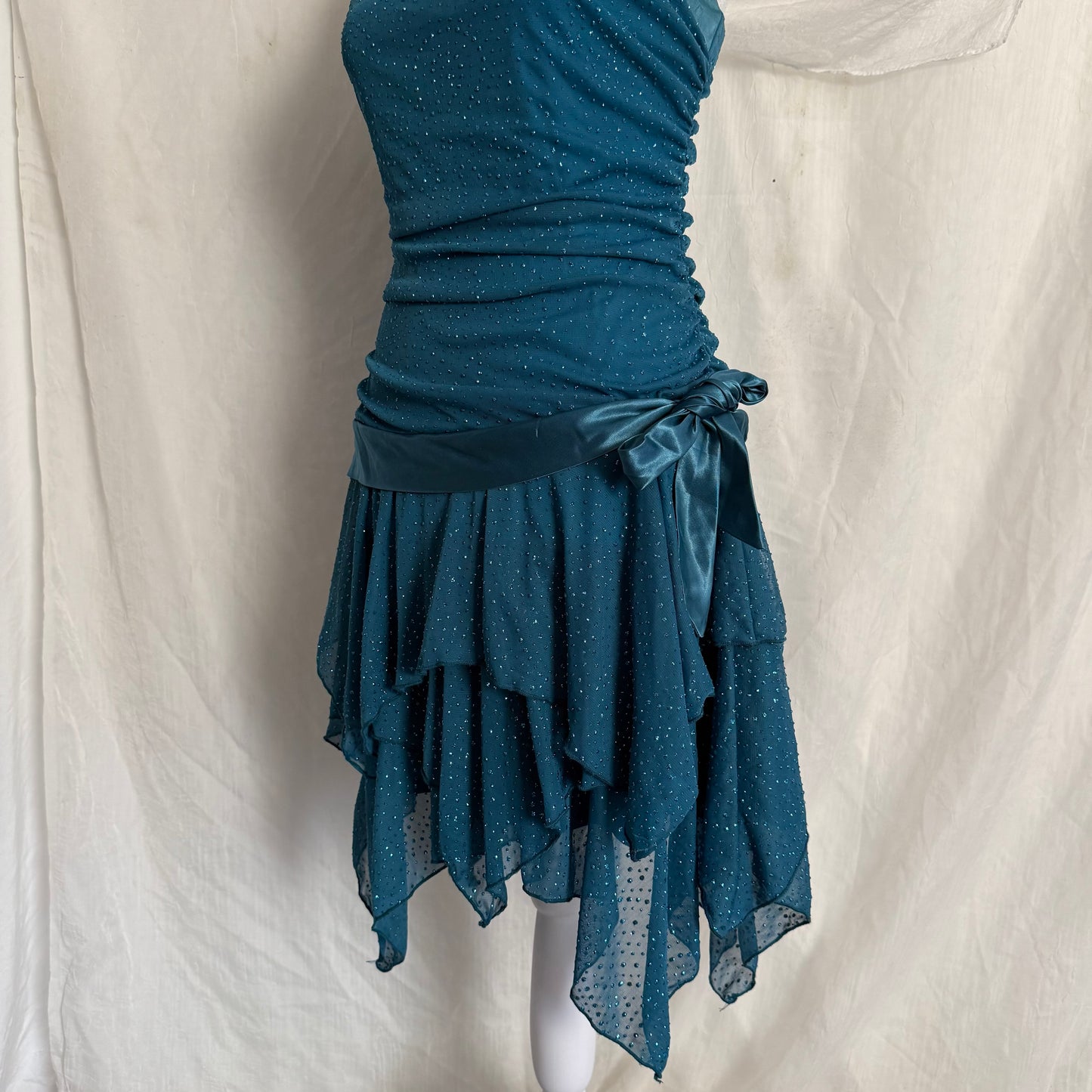 Turquoise blue ruffle flair dress