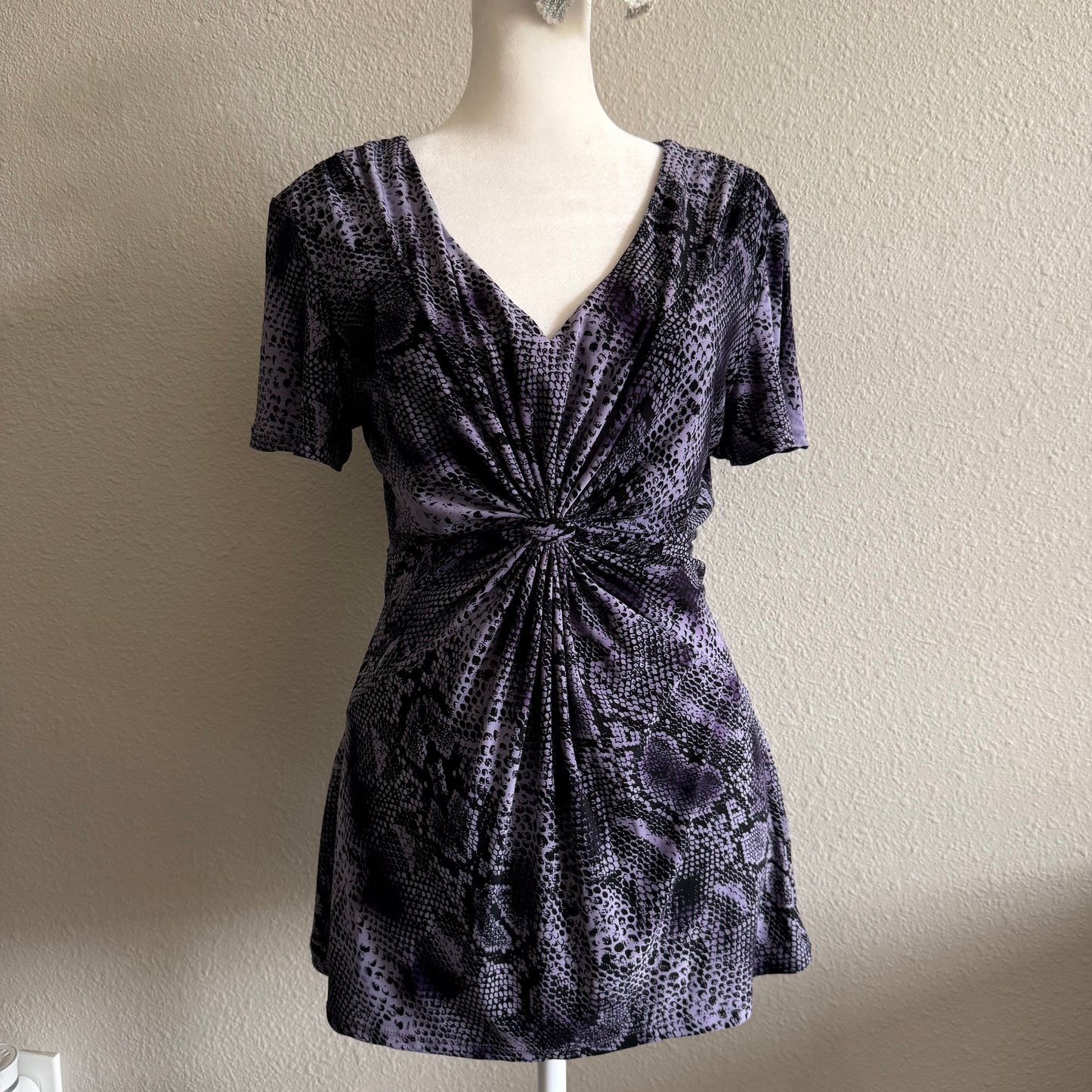 Purple snakeskin ruffle top