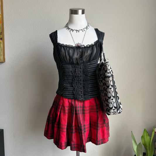 Y2K black pinstripe corset top