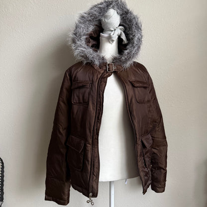 Brown cargo puffer jacket