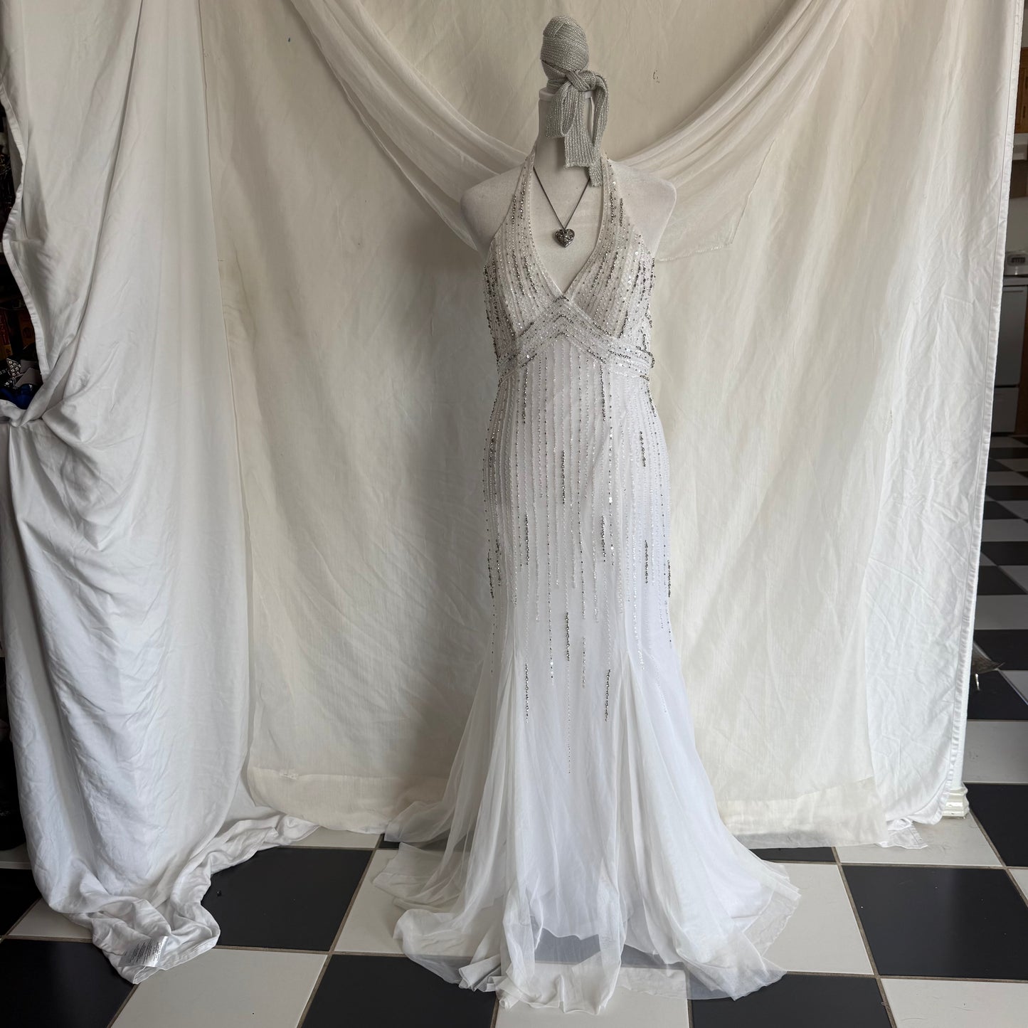 White beaded bridal dress