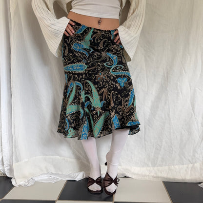 Paisley blue boho midi skirt