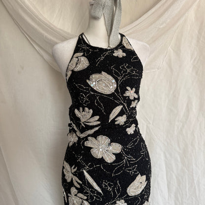 2000s Adriana Pappell fully beaded slit dress