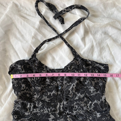 black flower cinched halter top