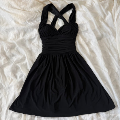 Black cinched evening dress