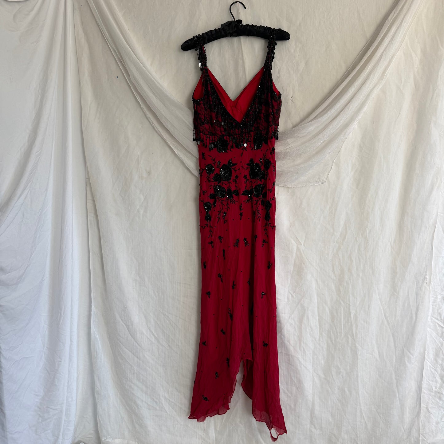 2000s Red cocktail beaded dress