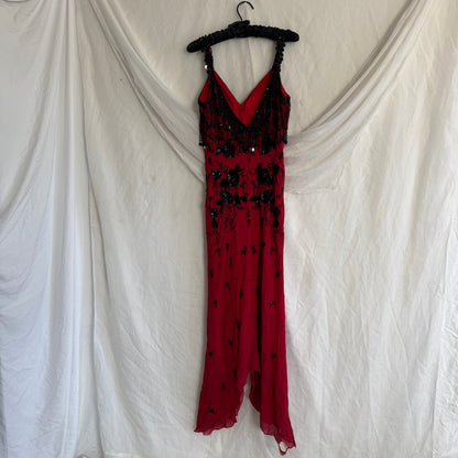 2000s Red cocktail beaded dress