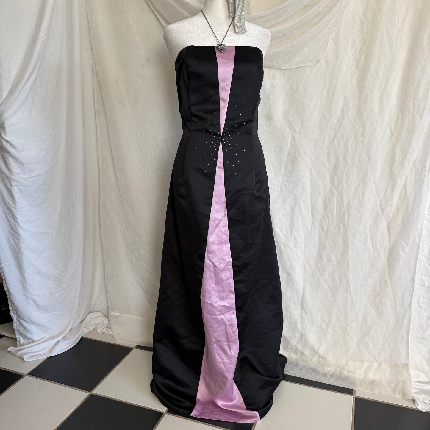 2000s Gunne Sax black prom dress with rhinestones
