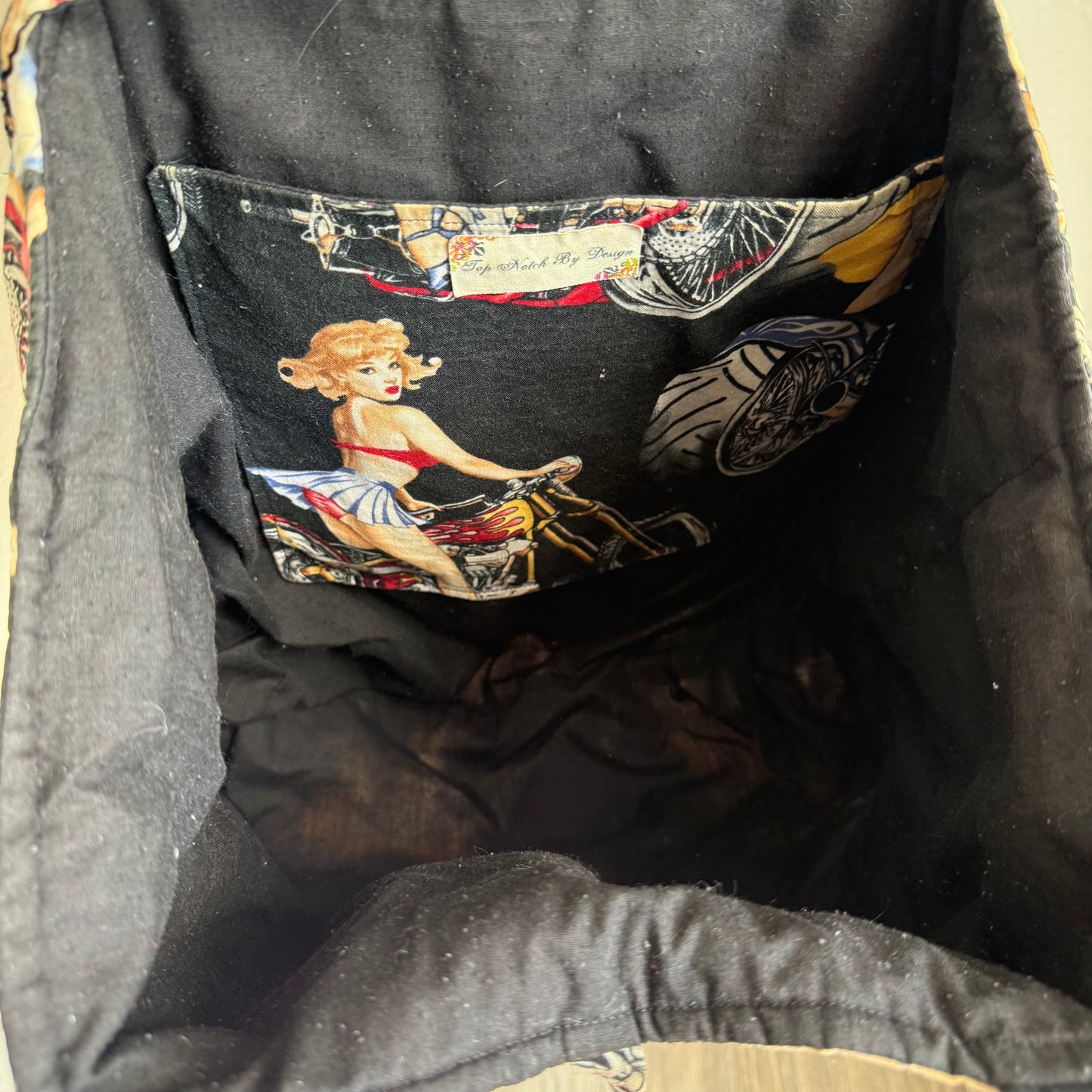 Motorcycle babe tote bag