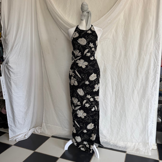 2000s Adriana Pappell fully beaded slit dress
