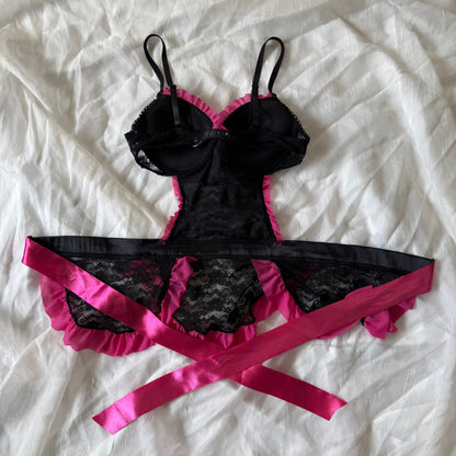 Pink lace lingerie maid top