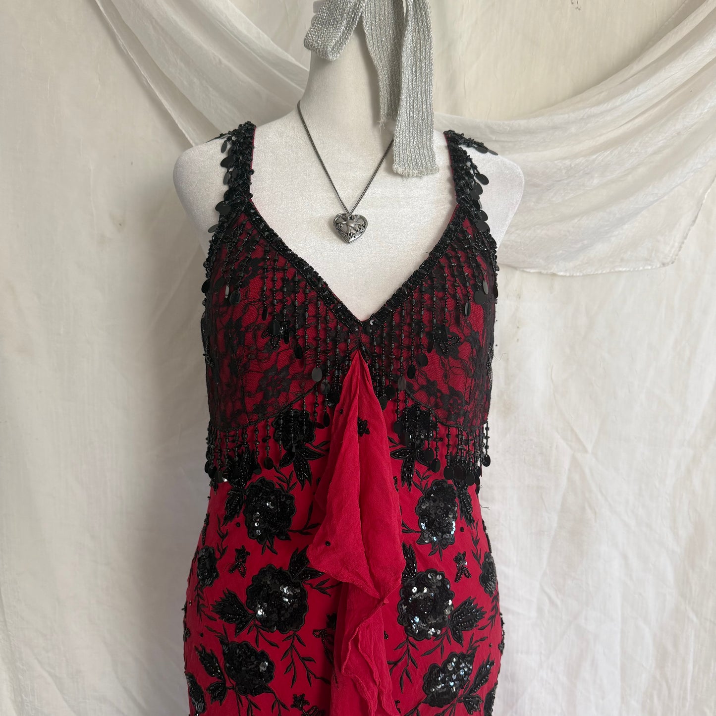 2000s Red cocktail beaded dress