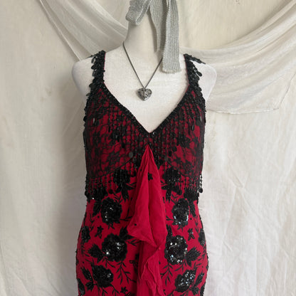 2000s Red cocktail beaded dress