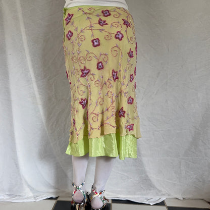 Pink beaded flower silk maxi