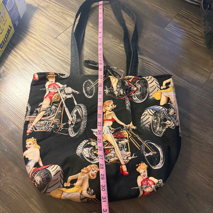 Motorcycle babe tote bag