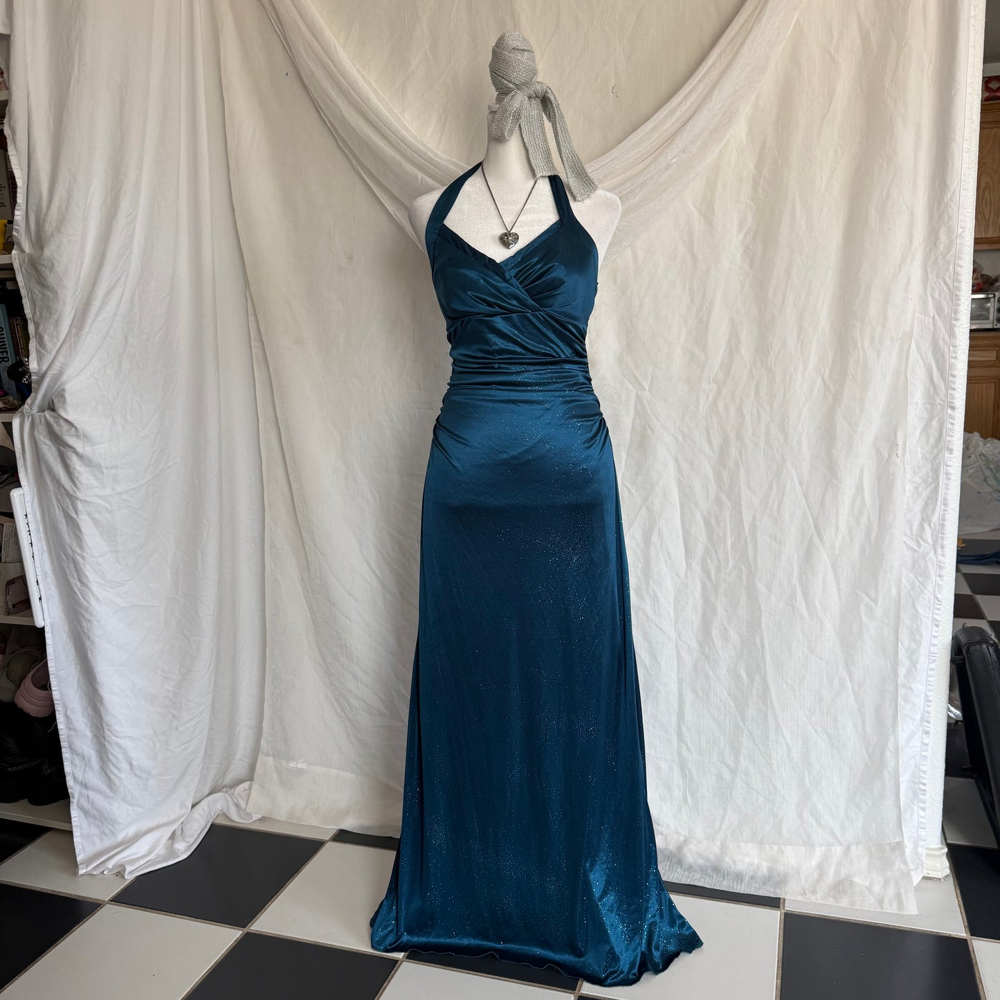 2000s City Triangles blue glitter draping dress