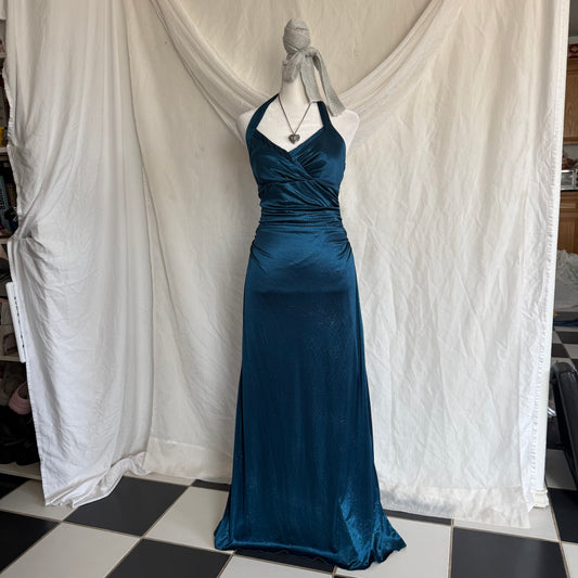 2000s City Triangles blue glitter draping dress