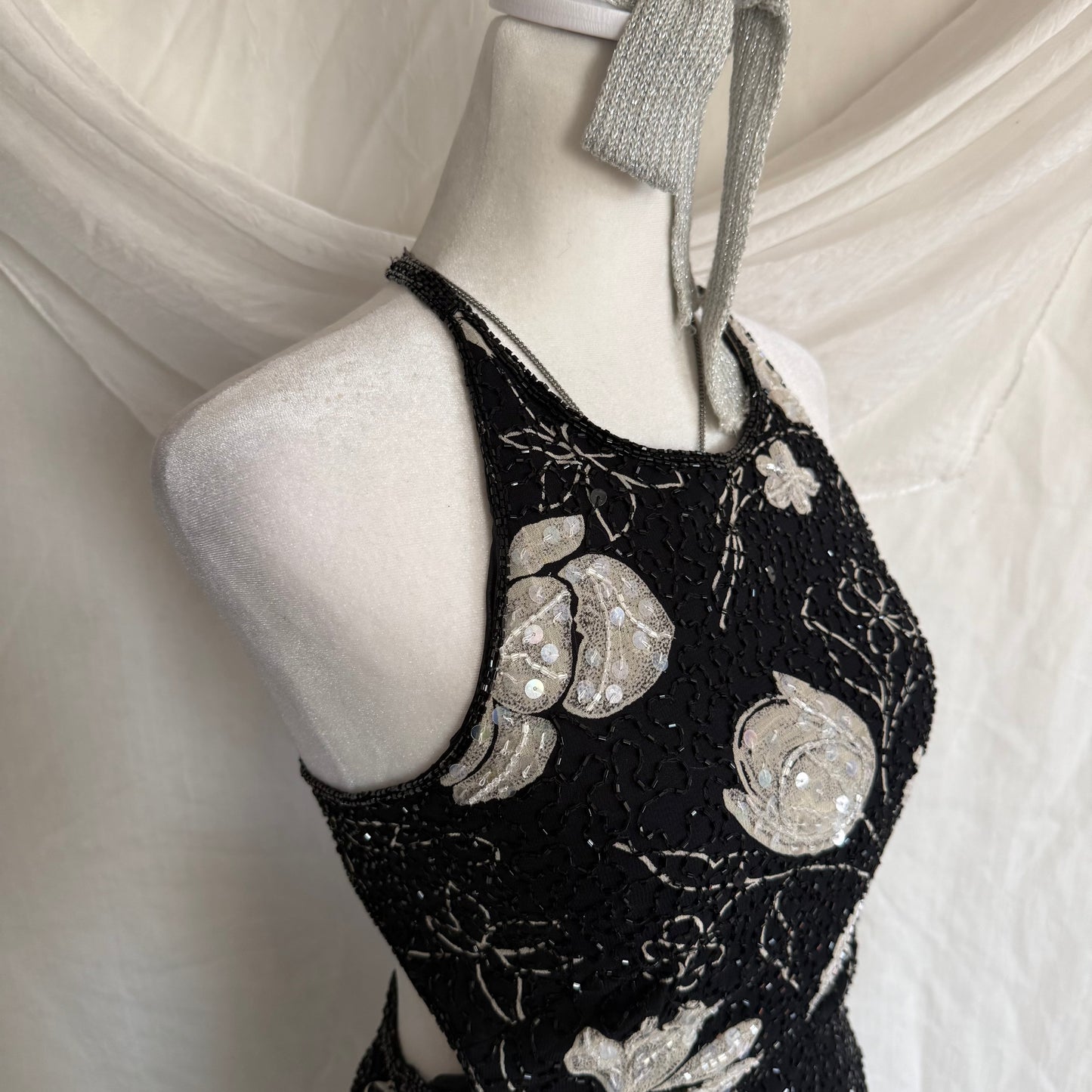 2000s Adriana Pappell fully beaded slit dress