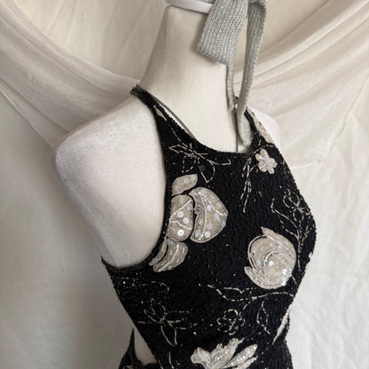 2000s Adriana Pappell fully beaded slit dress
