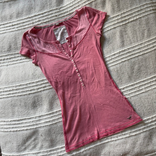 Hollister pink lace henley top