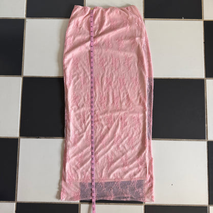 Pink lace fitted maxi