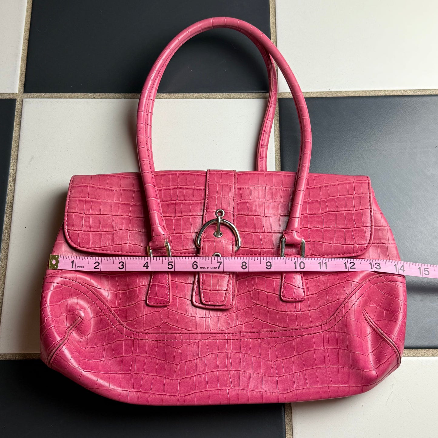 Pink croc shoulder bag