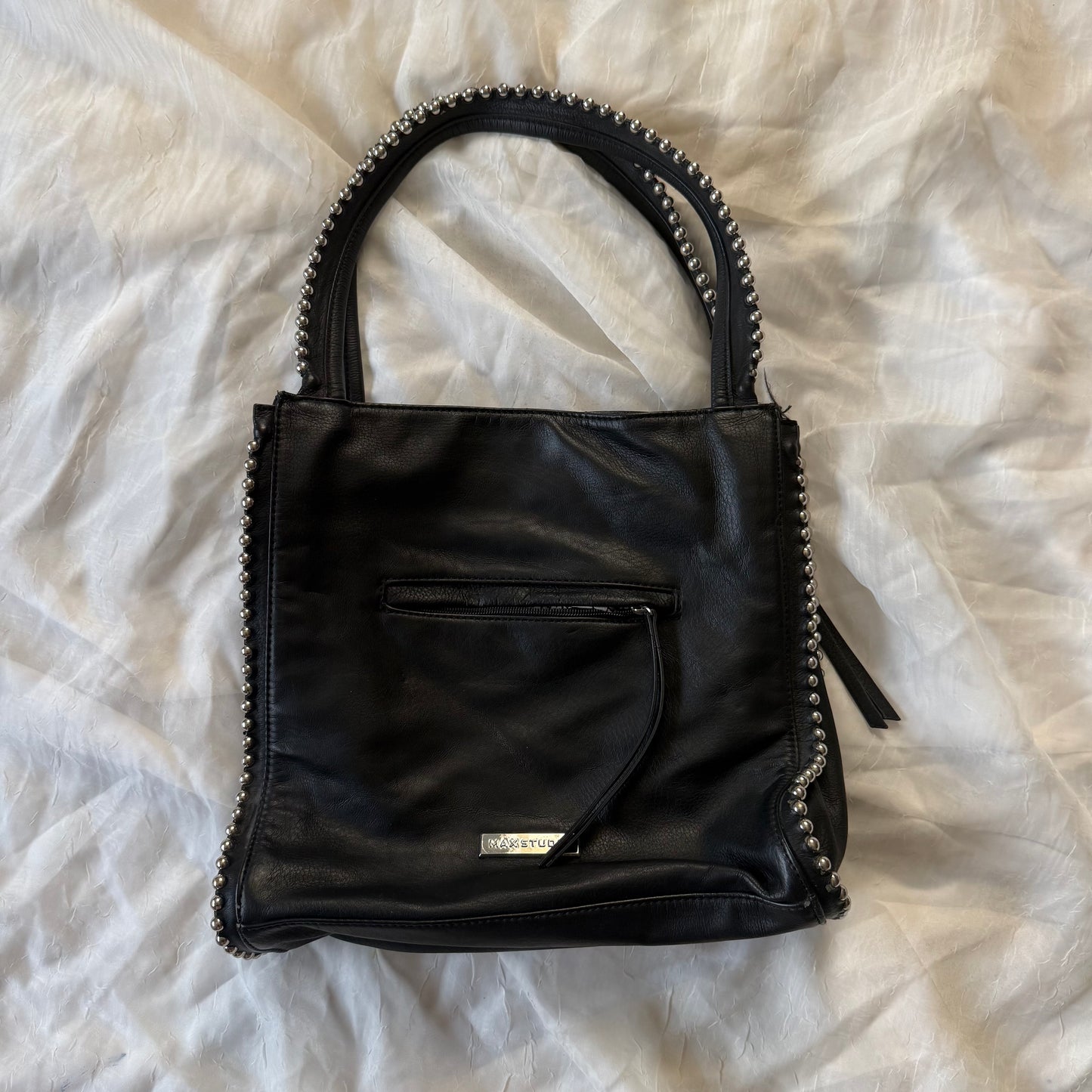 Studded zipper shoulder bag