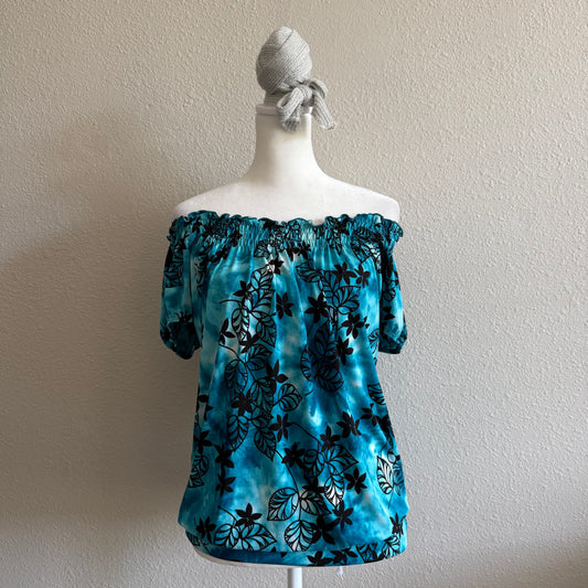 Turquoise boho flower top