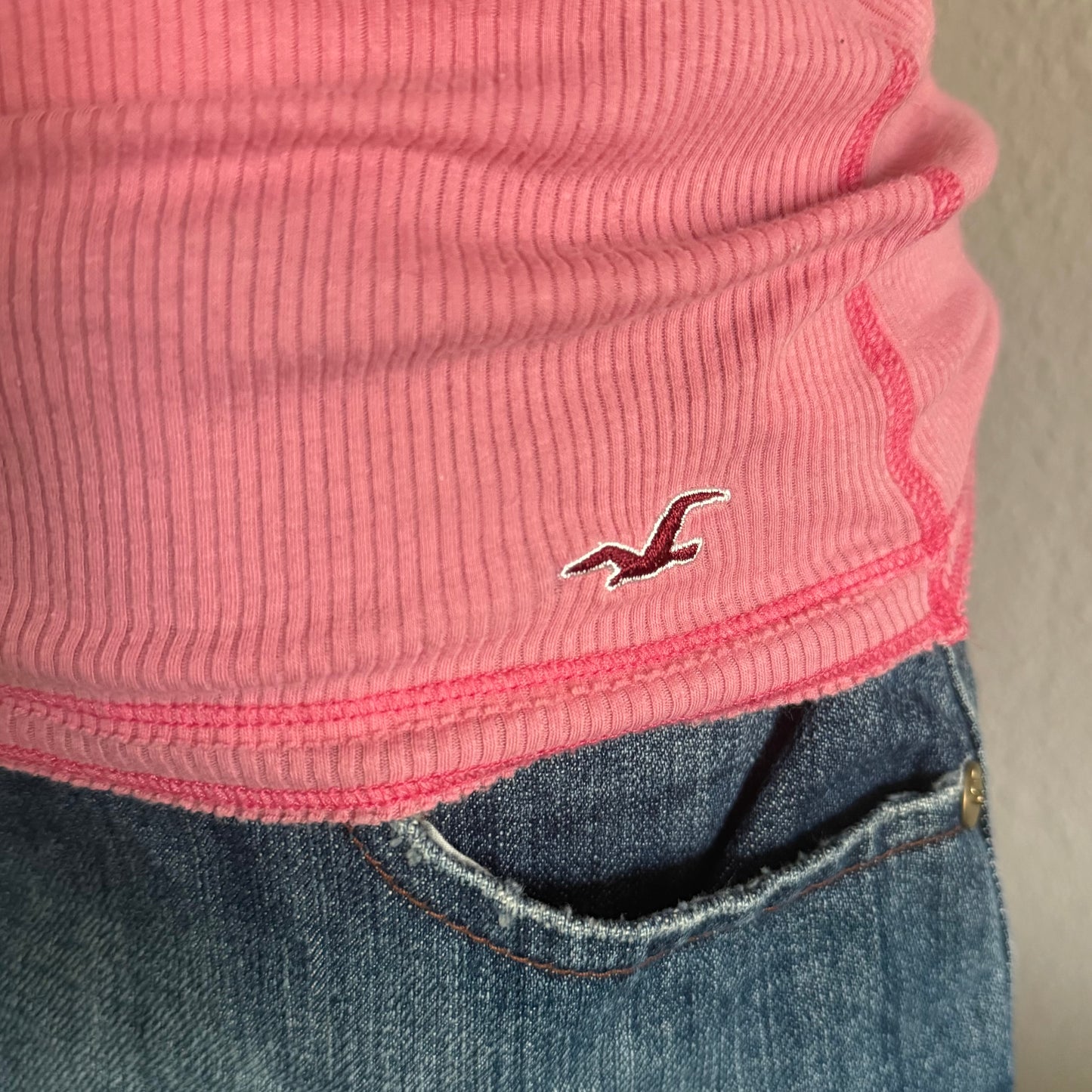 Hollister pink lace henley top