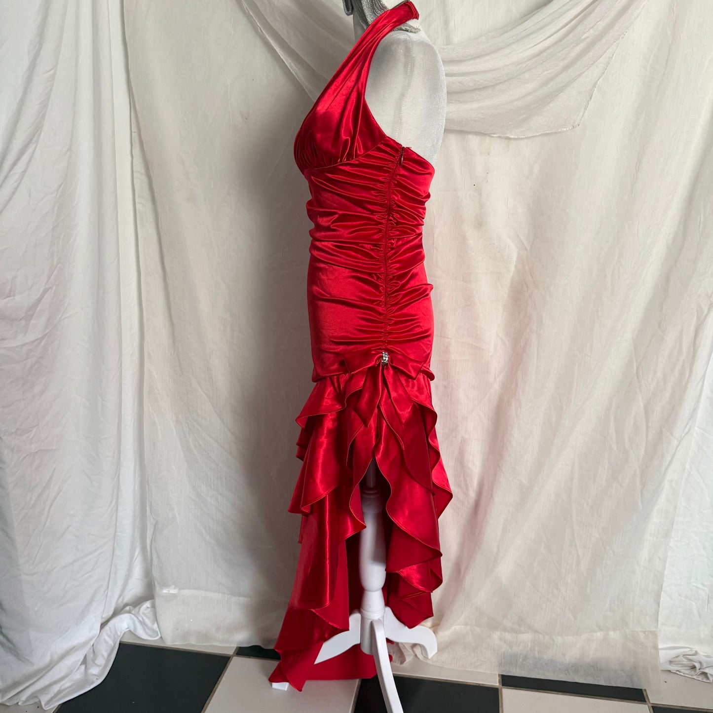 2000s red cocktail ruffle dress