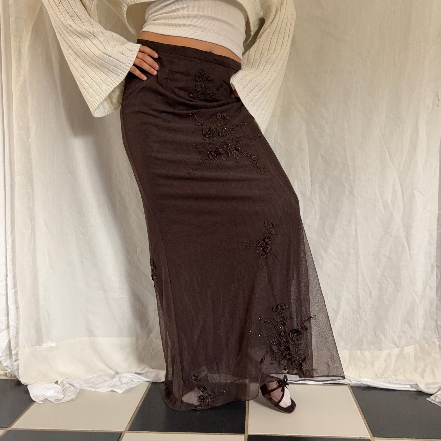 Evening beaded flower maxi