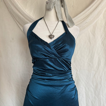 2000s City Triangles blue glitter draping dress