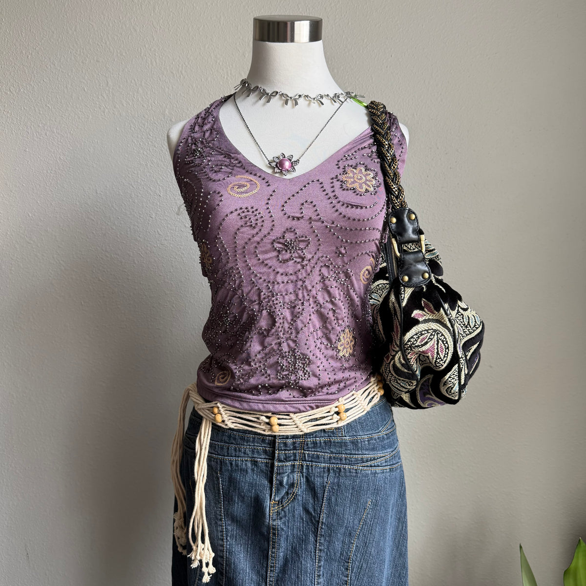 Crochet beaded belt
