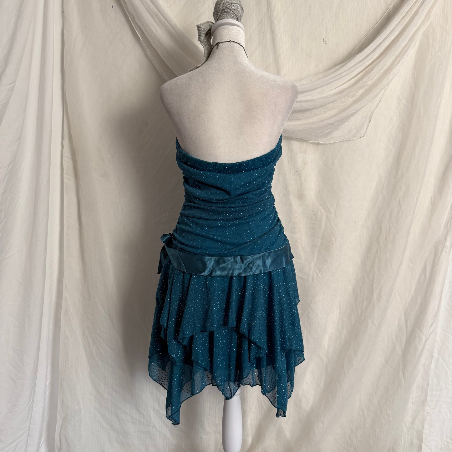 Turquoise blue ruffle flair dress