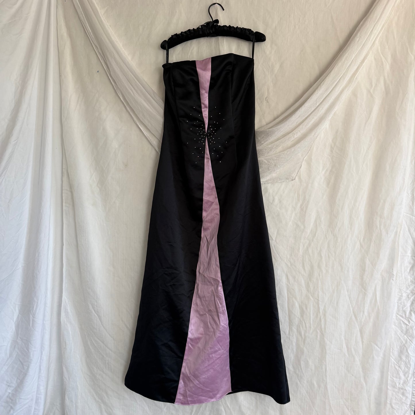 2000s Gunne Sax black prom dress with rhinestones