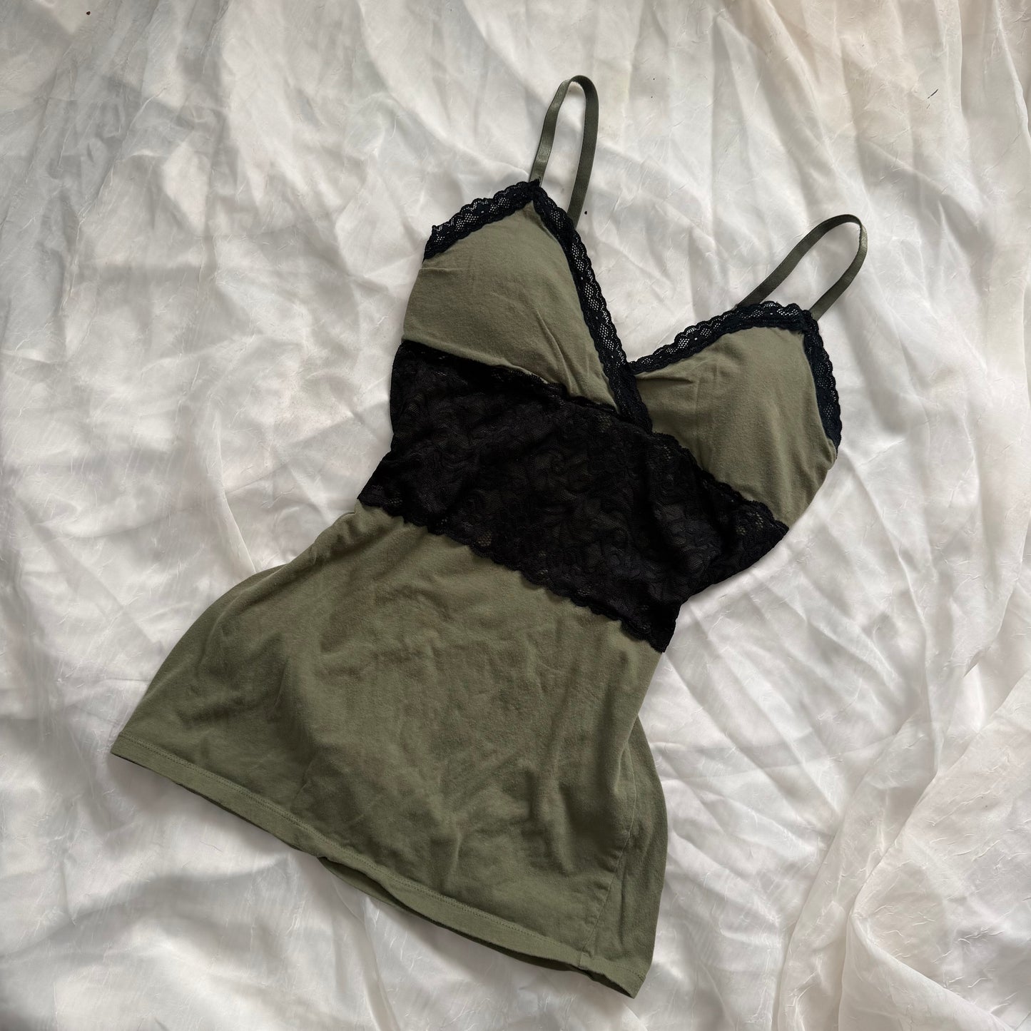 Green lace cami top