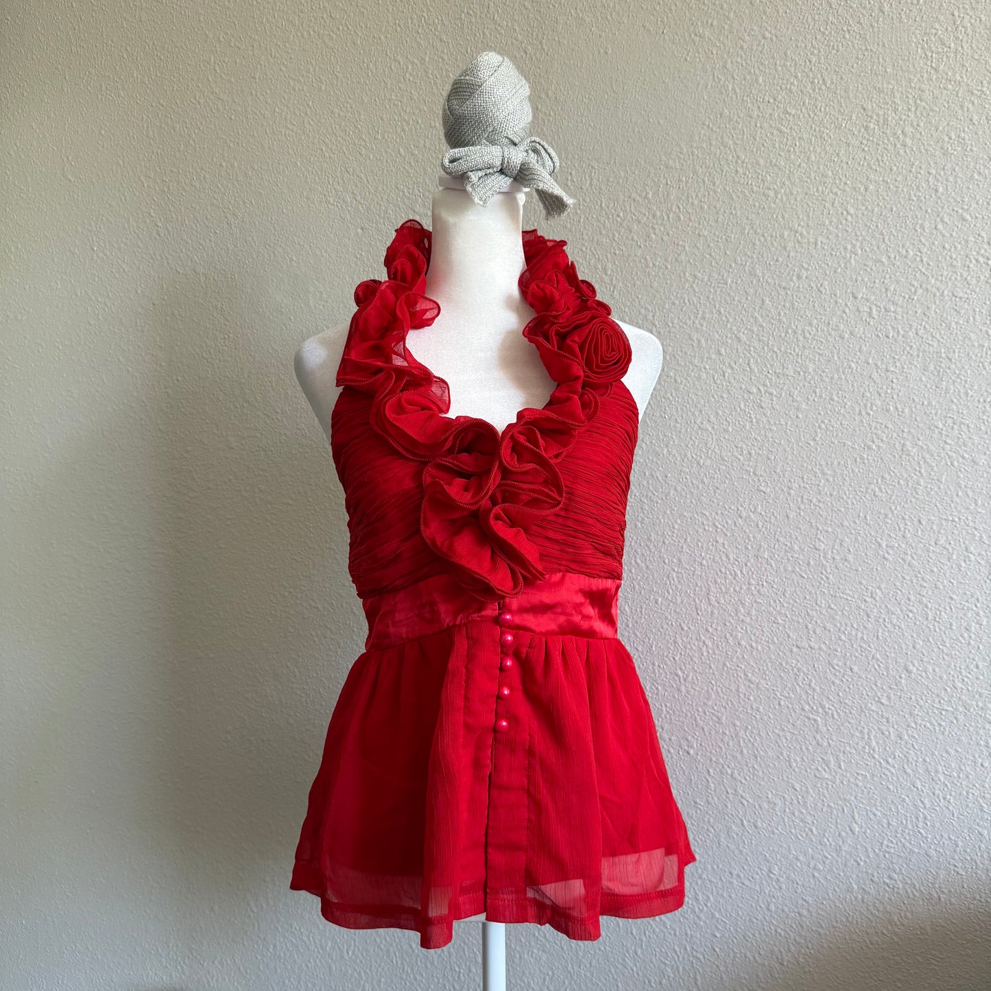 Red clubbing rose halter top