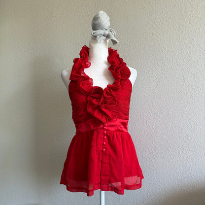 Red clubbing rose halter top