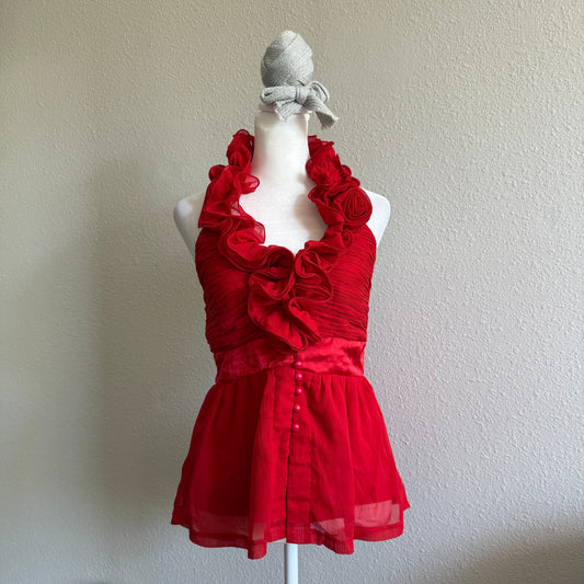 Red clubbing rose halter top